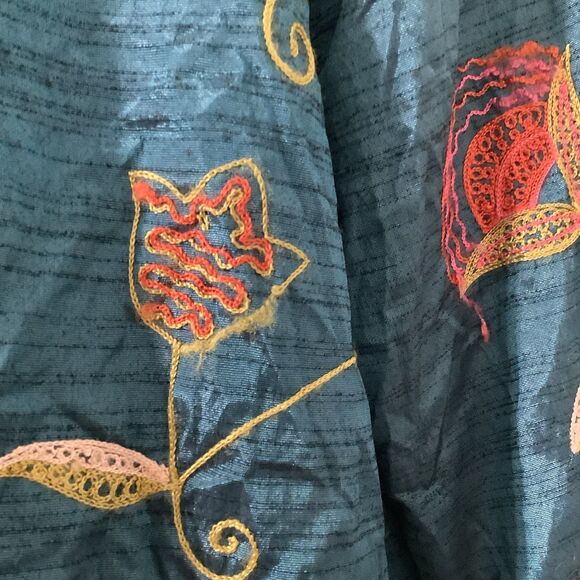 Lagenlook Oversized Embroidered Teal Artsy Boho Hippie Button Up Shacket XL - Picture 10 of 12